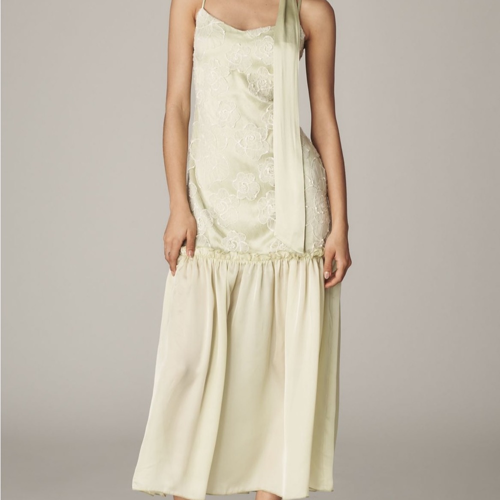Anthropologie Sleveless Embroidered Drop Waist Midi Dress with Scarf